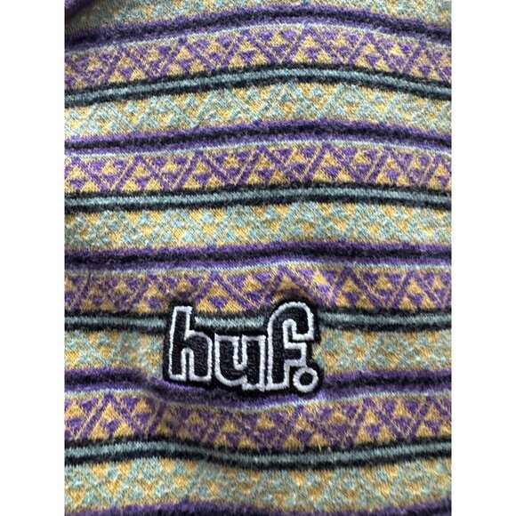 HUF Brand Men's Sz M Allen Knit Top Short Sleeve T-Shirt Green & Purple Striped - Picture 9 of 10
